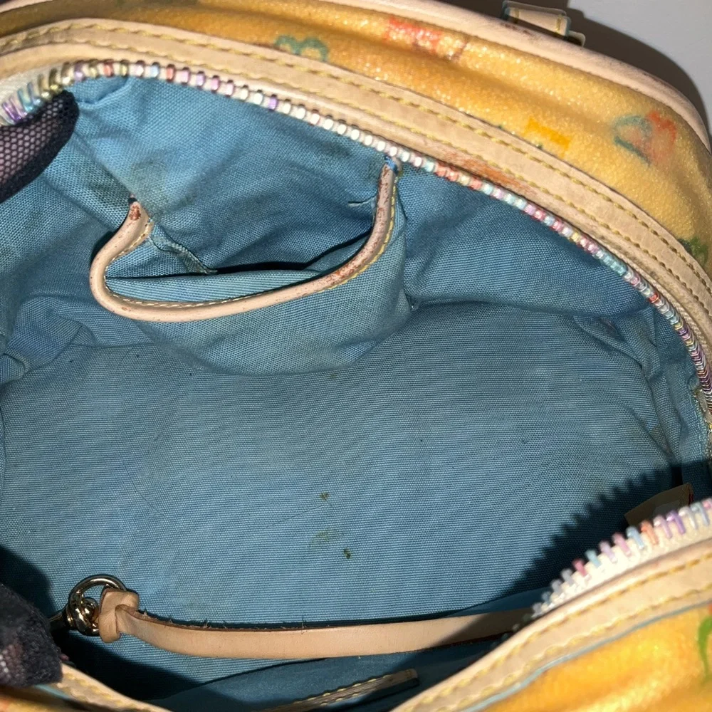 Dooney and Bourke Rainbow Bowler Canvas Y2K Vintage Boston Bag Yellow Mini Dome
